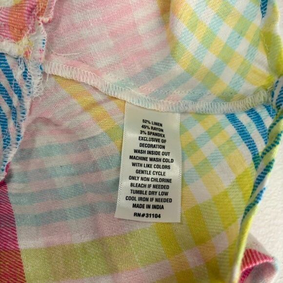 Crown & Ivy Tank Top Women's Medium Plaid V-Neck Tassel Colorful Shirt - Picture 9 of 9